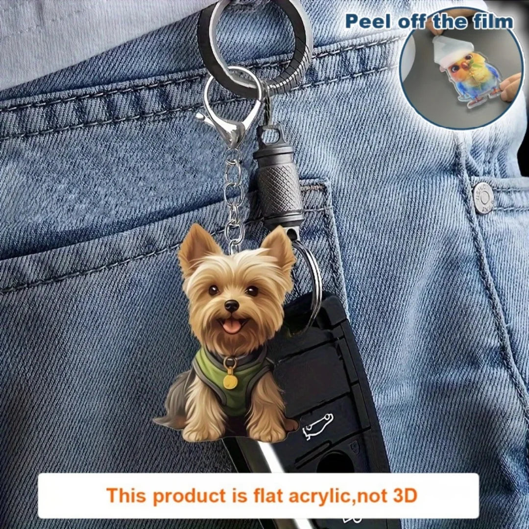 2D Yorkshire Terrier Keychain Cute Yorkie Dog Pendant Flat Acrylic Ornament Charms Hanging Decoration for Bag Festive Party Gift