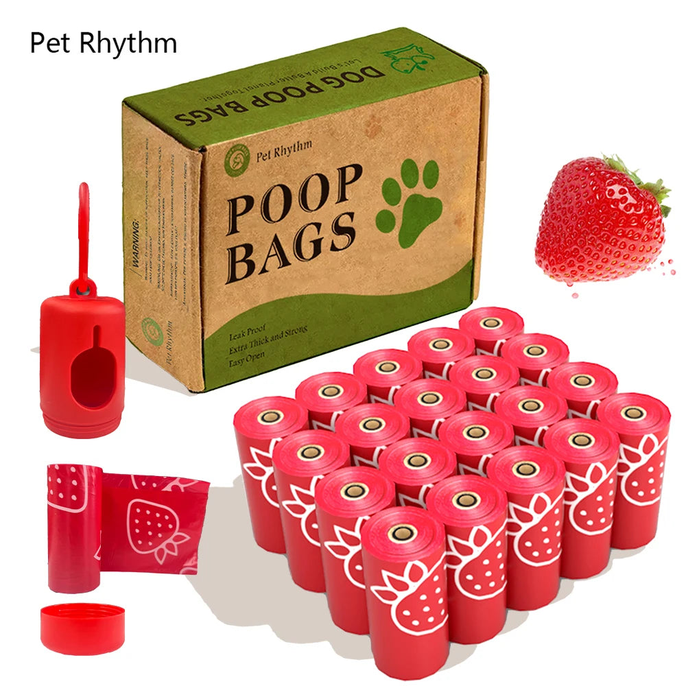 Photodegradable poop bags extra-Thick Tear-Resistant Strawberry-Scented Pet Waste Bags with Dispenser Gift Set