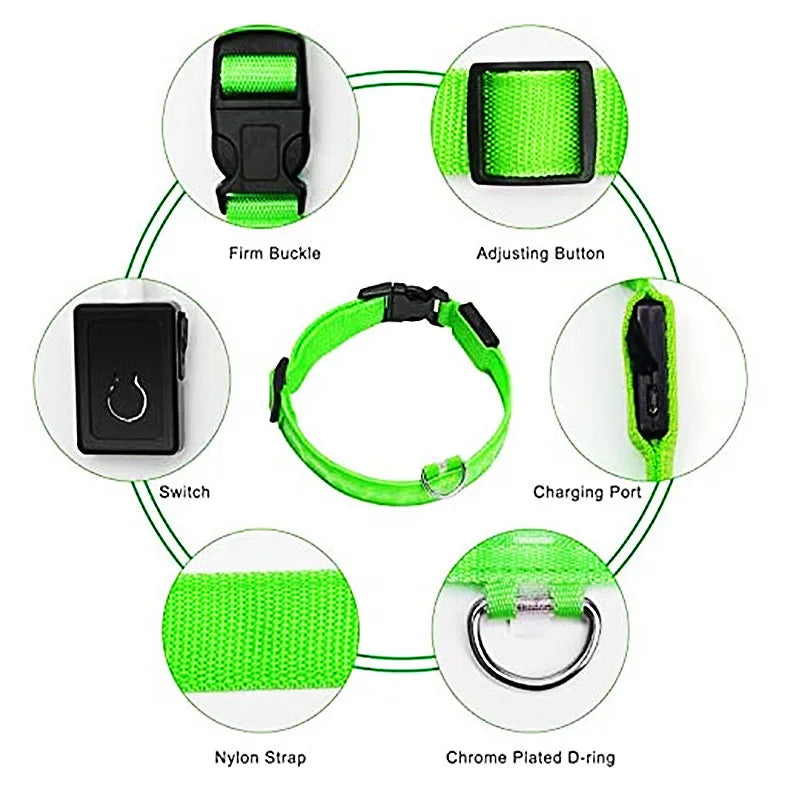 LED Luminous Collar Adjustable Glowing Dog Collar USB Rechargea  Flashing Anti-Lost/Avoid Car Accident Collar Dogs Pet Products