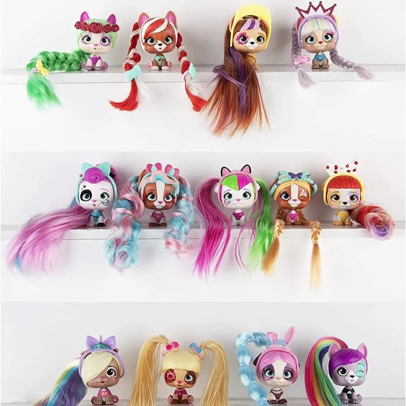 I Love Vip Pets Hairdressing Doll Pet Dog Genuine cartoon Poodle Surprise Blind Box Braided Hair Toys Set Girl'S christmas Gifts