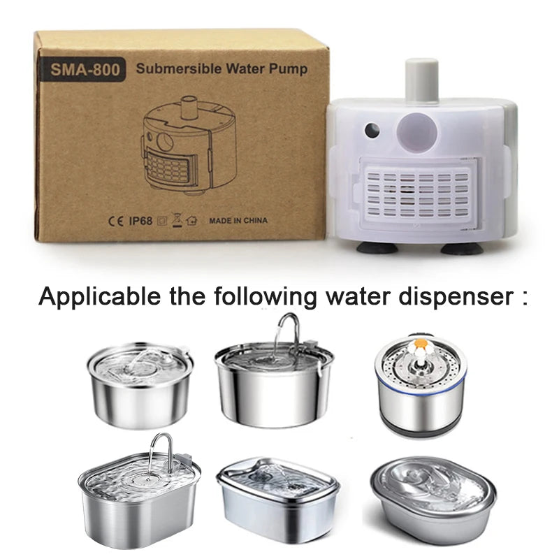 Pet Fountain Motor Submersible Pump Cat Water Drinker SMA-800 USB Water Pump Cats Fountain Accessories Mute DC ，cleaning kit
