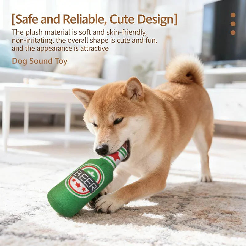 Realistic Beer Bottle Squeaky Dog Toy Bite Wear Resistant Easy Clean Interactive Molar Chew Toy Dog Training Pet Play Supplies