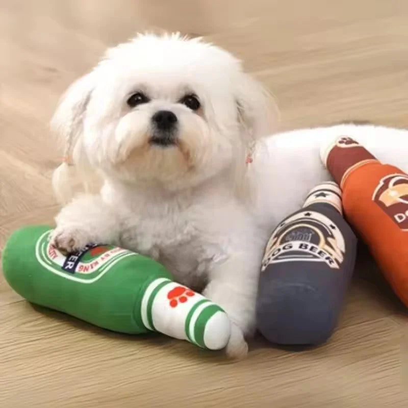 Realistic Beer Bottle Squeaky Dog Toy Bite Wear Resistant Easy Clean Interactive Molar Chew Toy Dog Training Pet Play Supplies