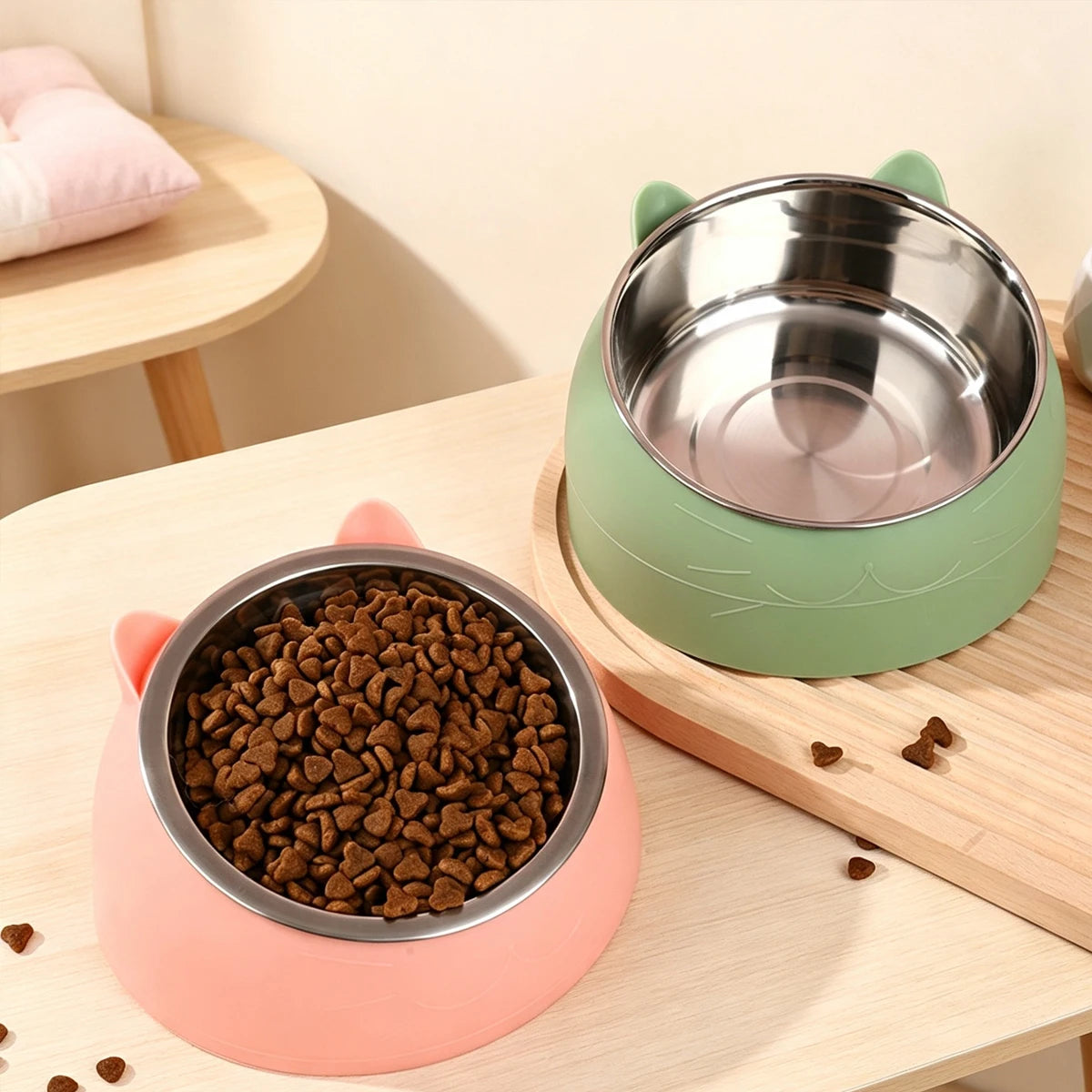 Stainless Steel Neck Guard Cat Bowl Pet Food Elevated Accessories Kitten Cats Articles Products Supplies Feeders Drinker Pets