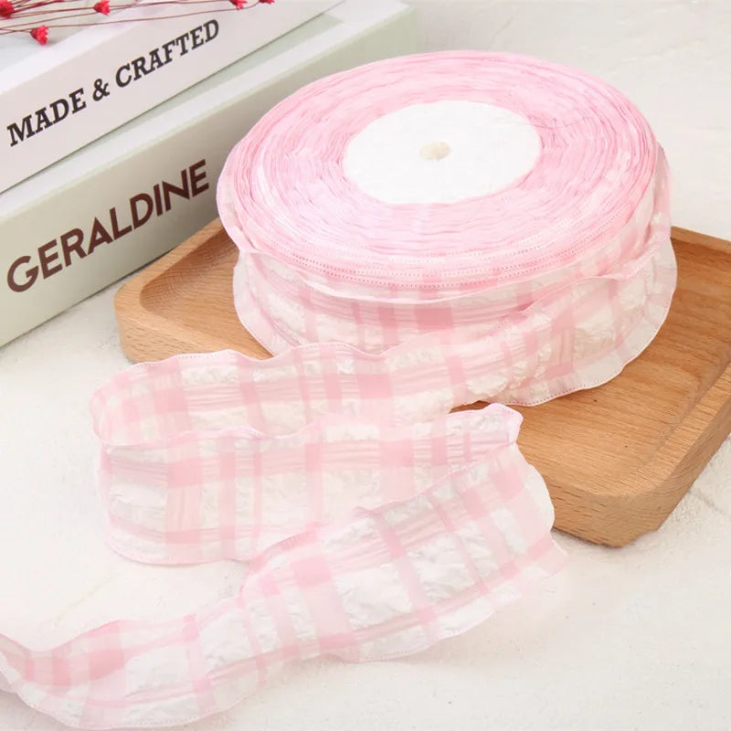 Cotton fabric plaid wavy edge lace barcode DIY headwear gift box clothing frame bow knot production material pet supplies ribbon
