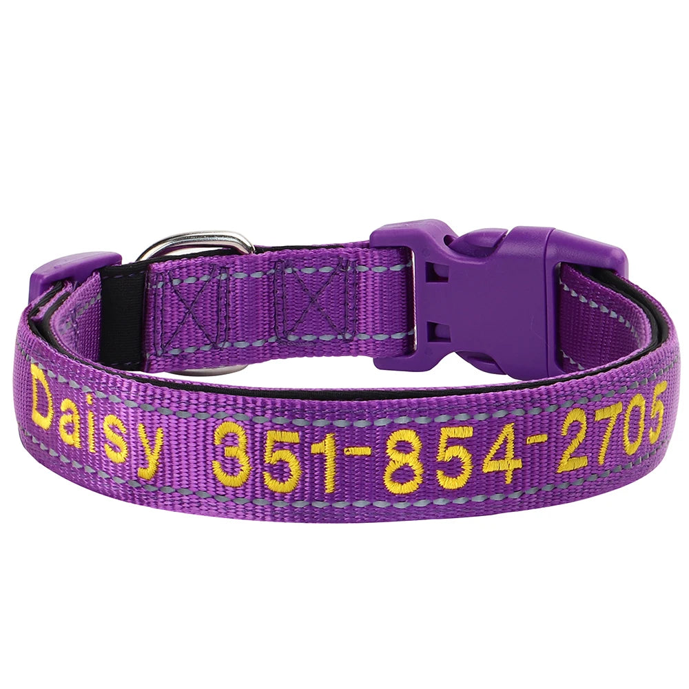 Custom Nylon Embroidered Dog Collar Personalized Pet ID Name Collars Refletive Necklace for Small Medium Large Dogs Accessories