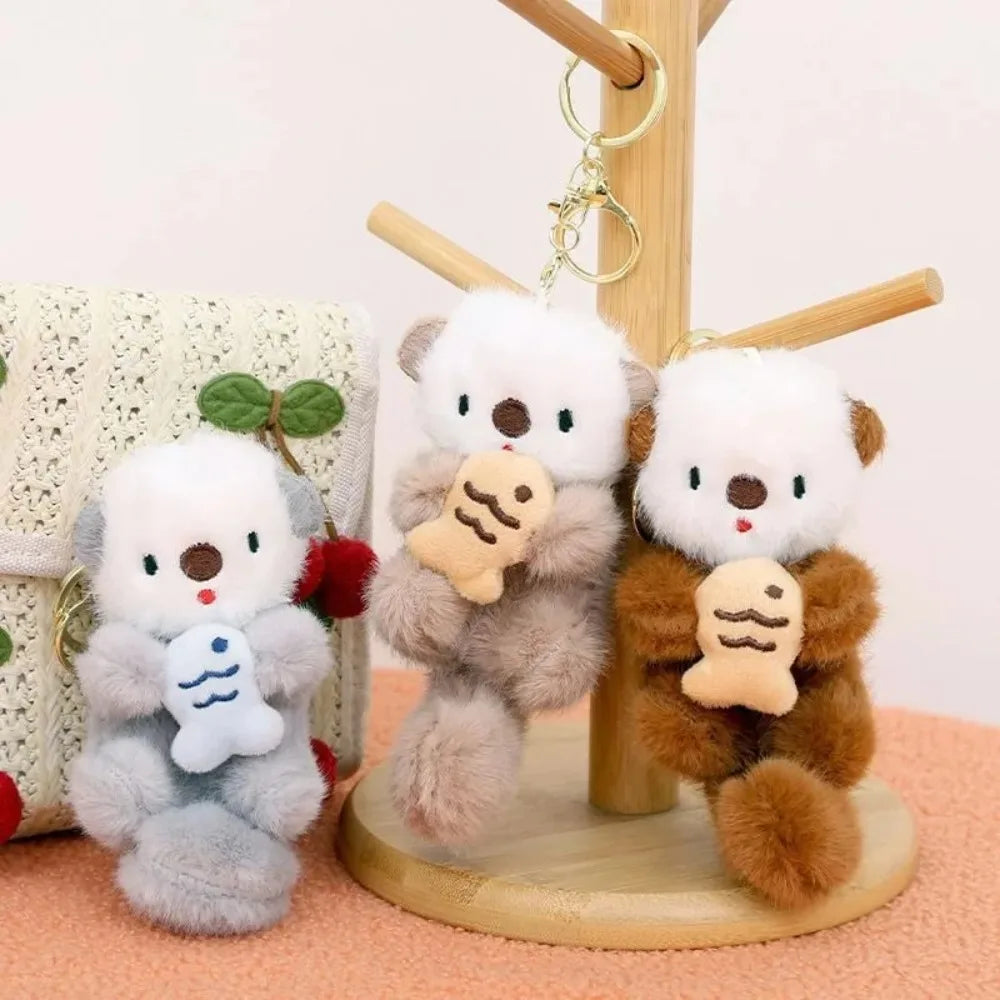 New Cartoon Sea Otter Plush Keychain Small Pendant Fish Seal Plush Doll School Bag Pendant