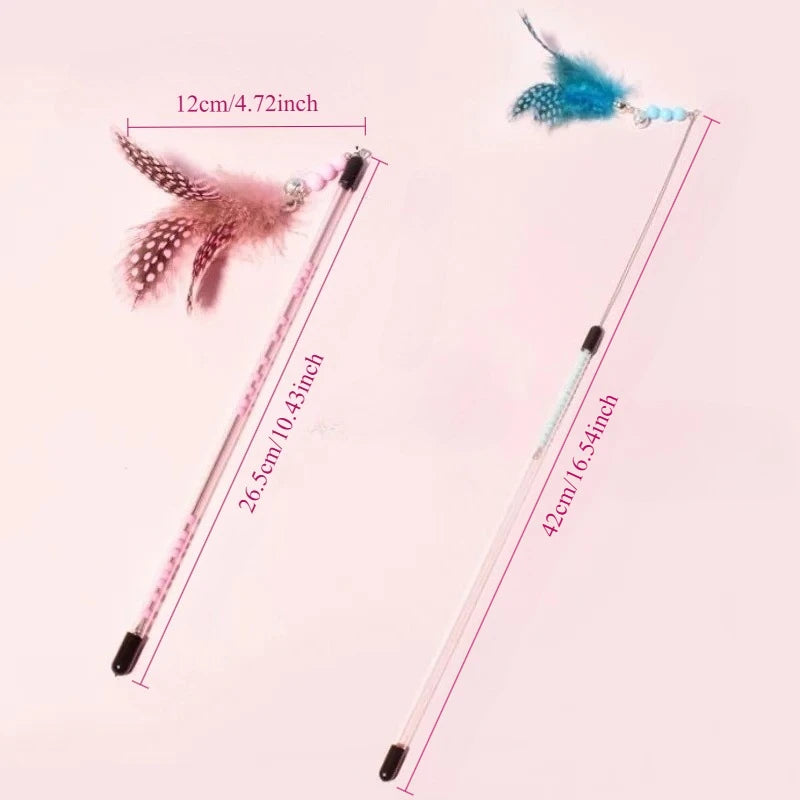 New Cat Toys Feather Cats Sticks Retractable Handle Cats Toy Feather Interactive Cat Toys with Kitten Teaser Toy Pet Products