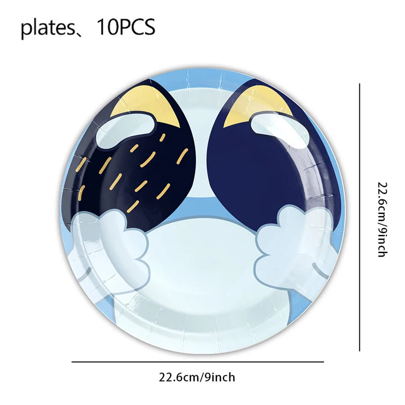 New Cartoon Cute Dog Birthday Party Decoration Kit Blue Dogs Theme Happy Birthday Plates Napkins Cups Tableware Supplies For Kid