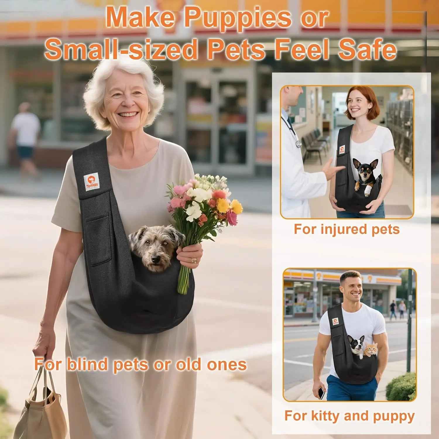 Small Dog Sling Carrier – Hands-Free Pet Pouch for Dogs & Cats, 3–10 lbs