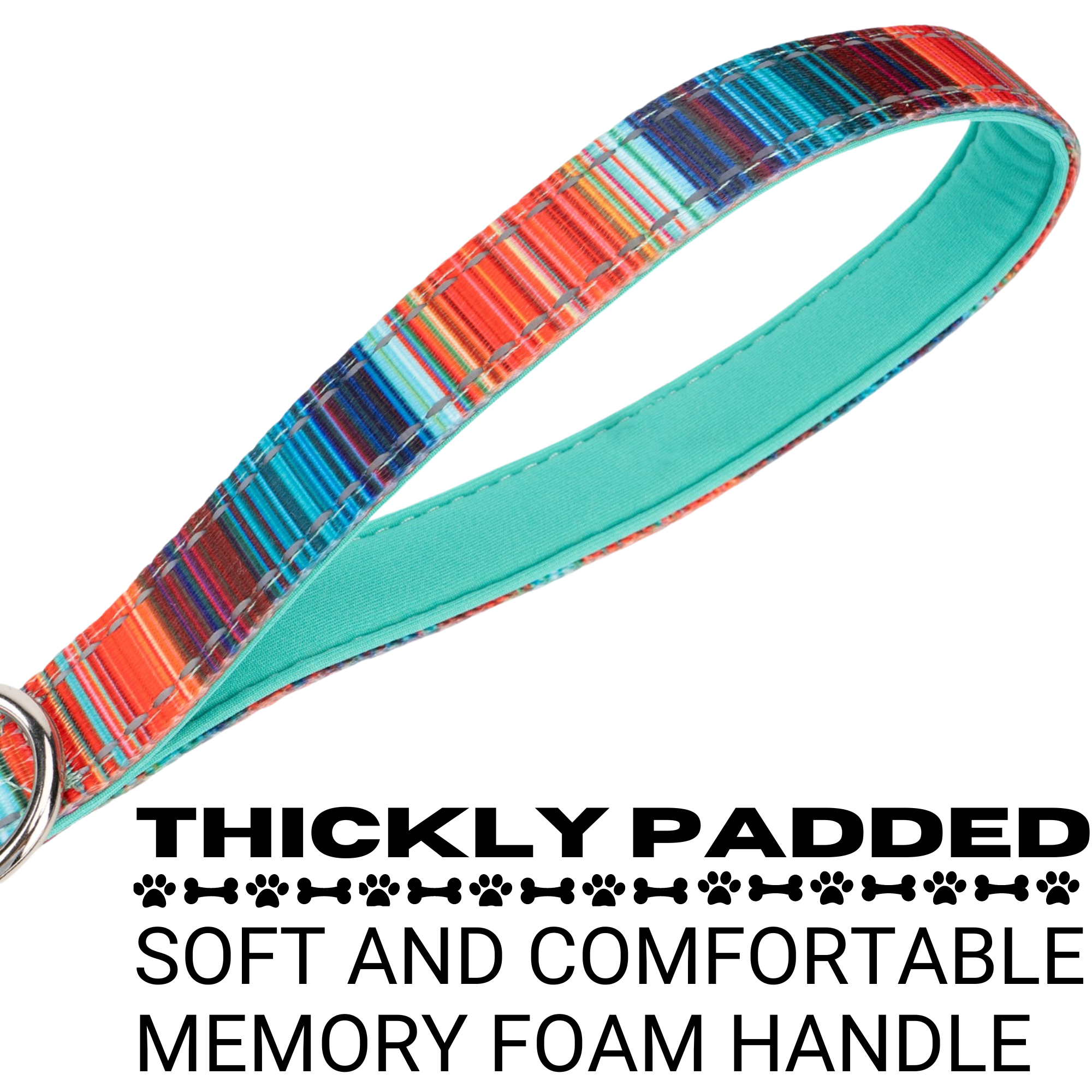 Stripe Dog Leash by EcoBark - Multicolor Padded Comfort Grip Leash - 4ft, 5ft, and 6ft Leash for Small and Medium Dogs