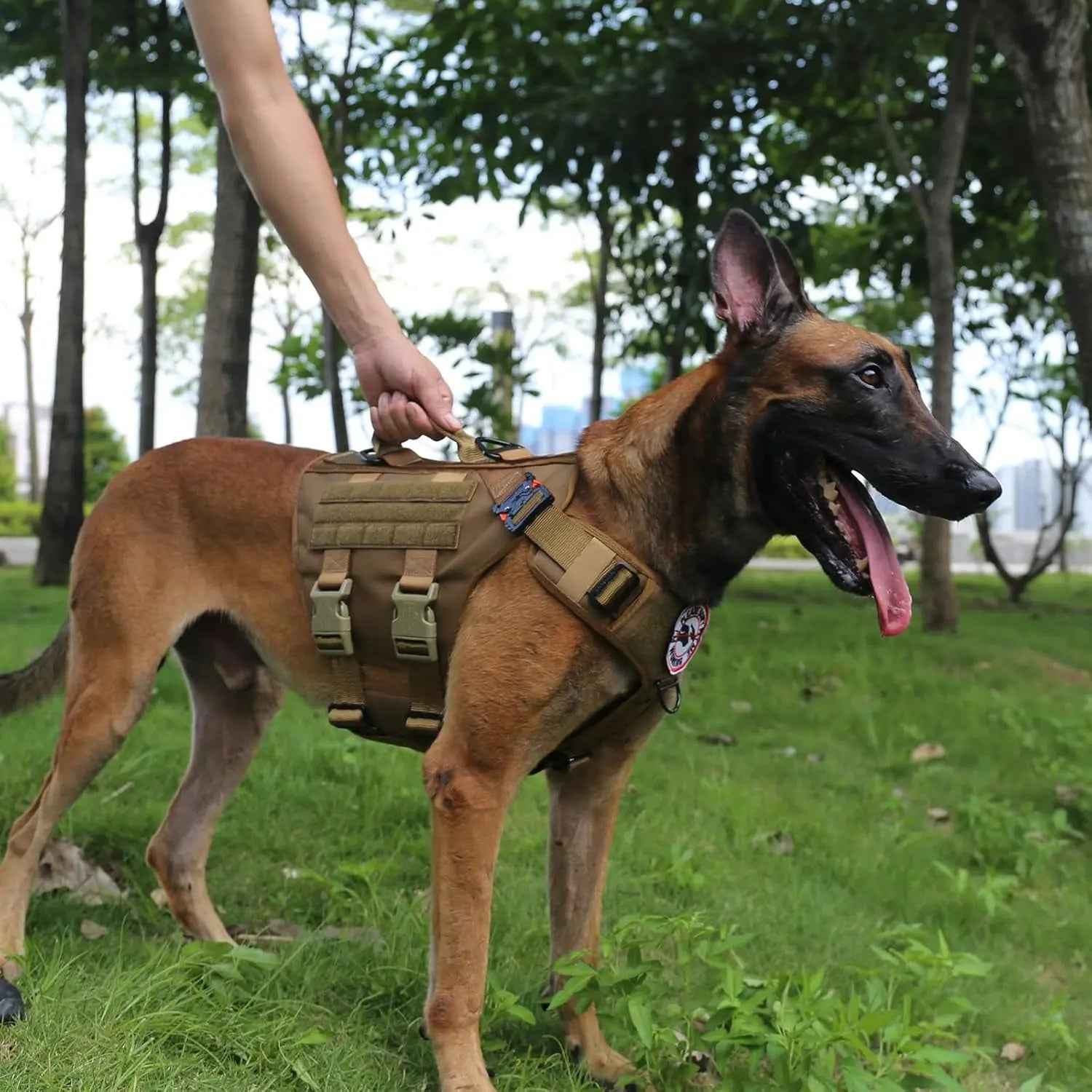 Tactical Dog Harness with 6-Buckle Fit & 3/4 Coverage – No-Pull MOLLE Vest