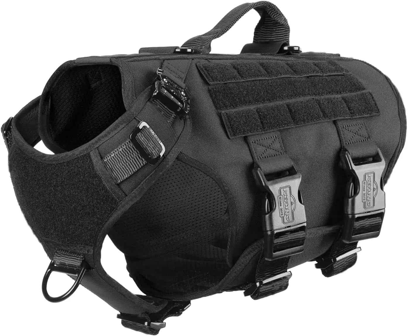 Tactical Dog Harness with 6-Buckle Fit & 3/4 Coverage – No-Pull MOLLE Vest