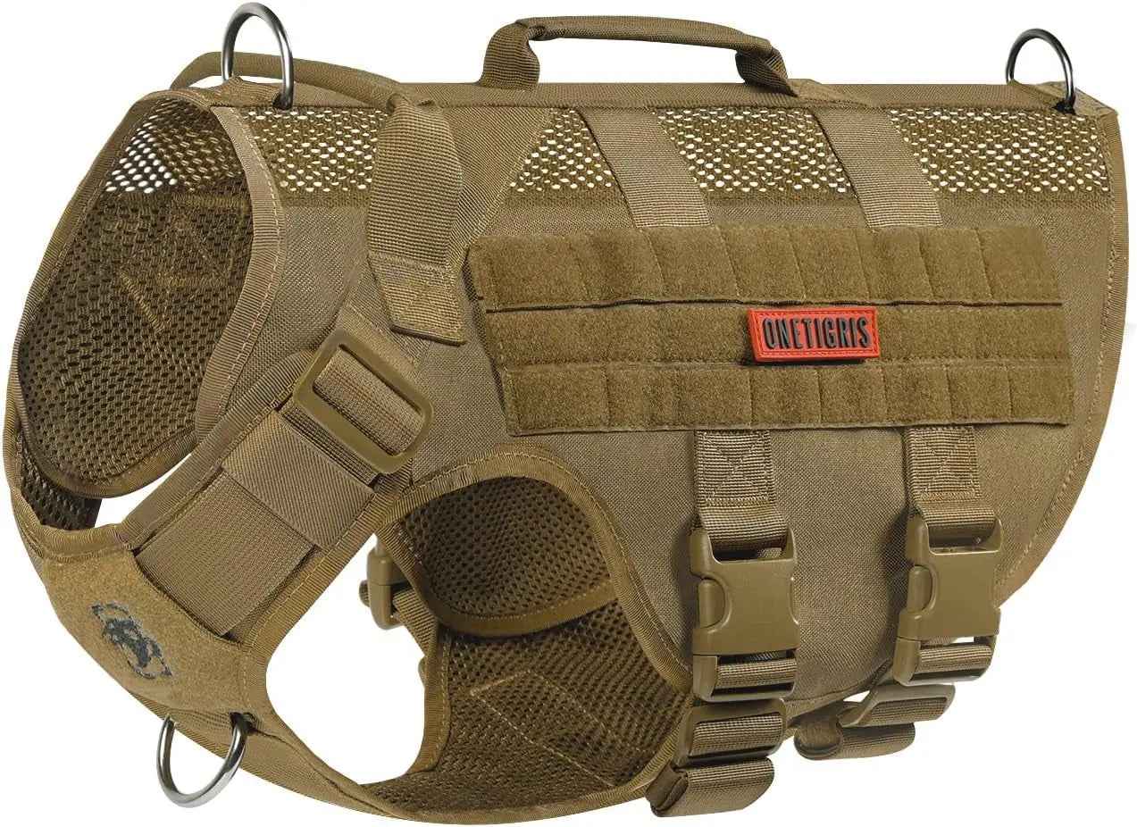 Tactical No-Pull Dog Harness with MOLLE Vest & Dual Handles