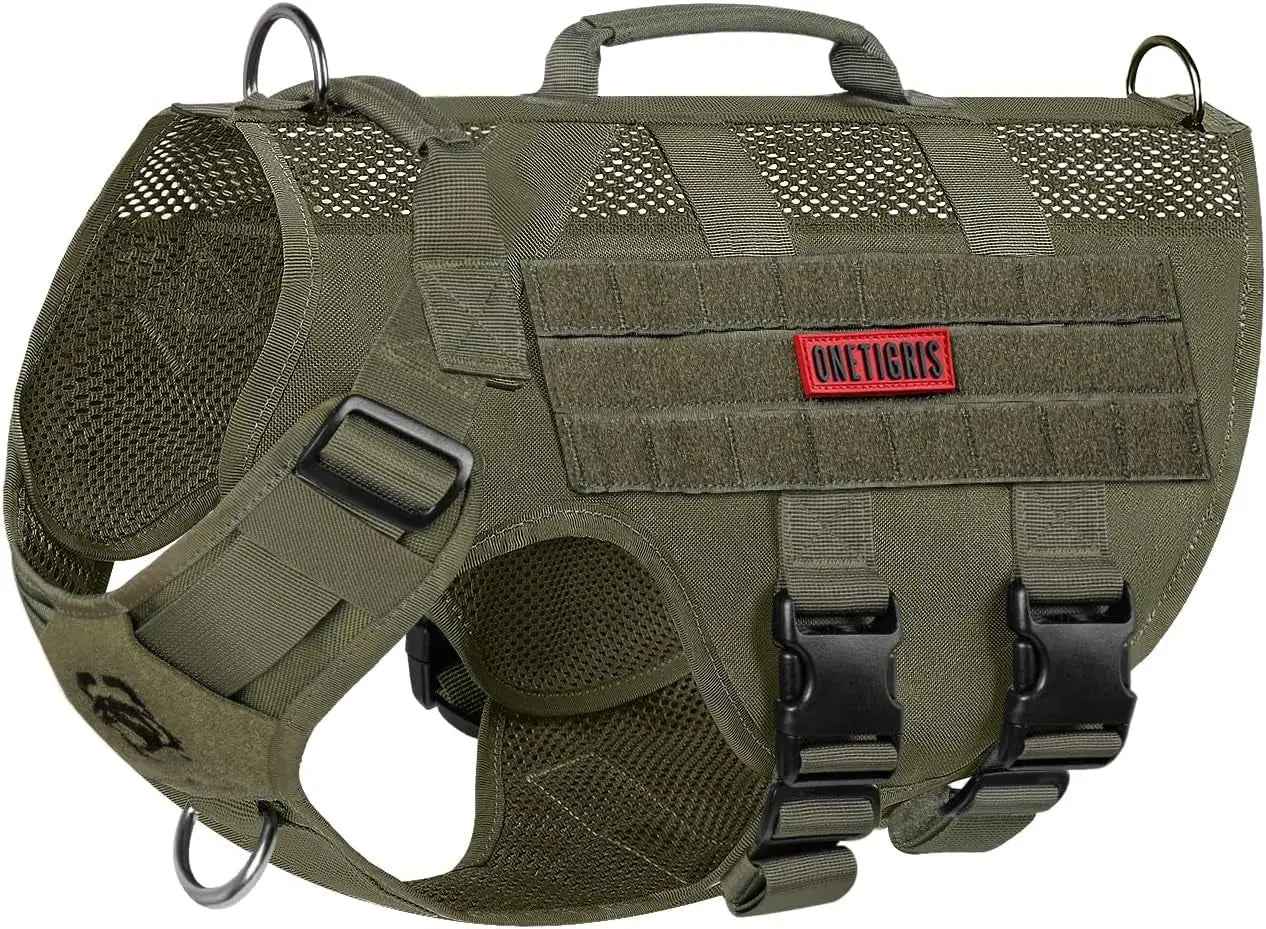 Tactical No-Pull Dog Harness with MOLLE Vest & Dual Handles