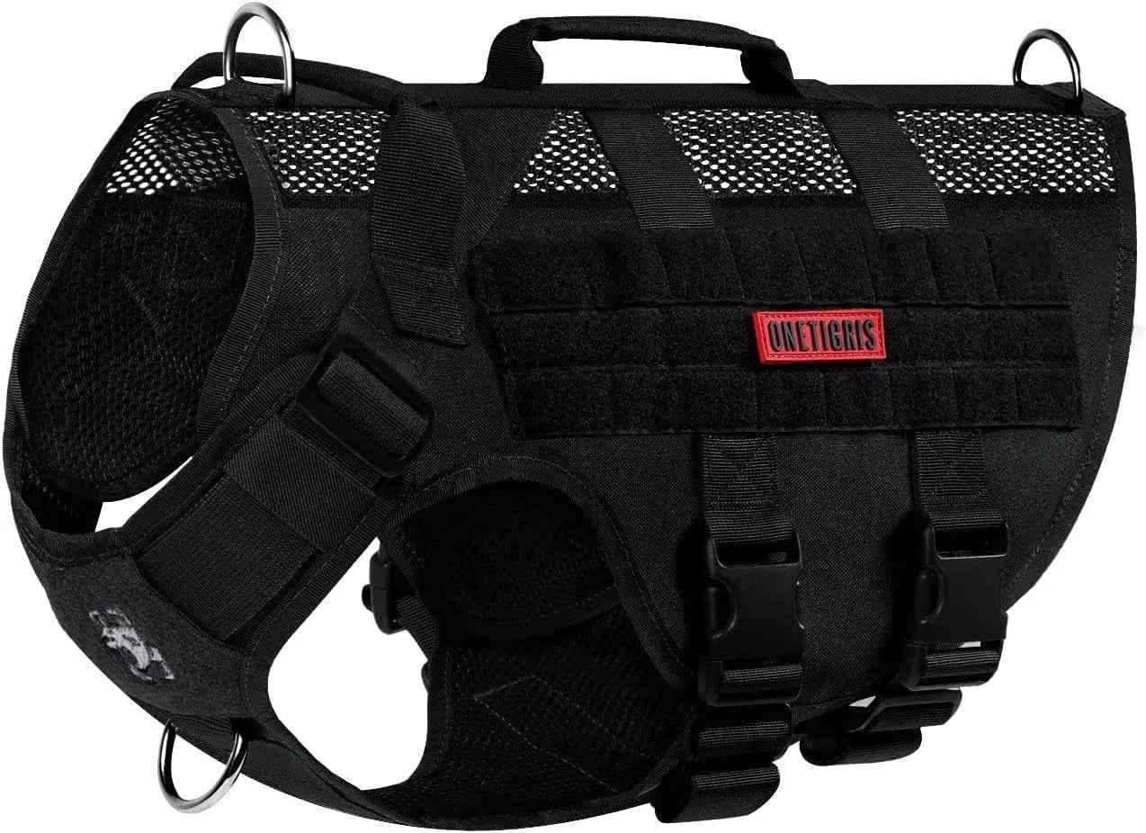Tactical No-Pull Dog Harness with MOLLE Vest & Dual Handles