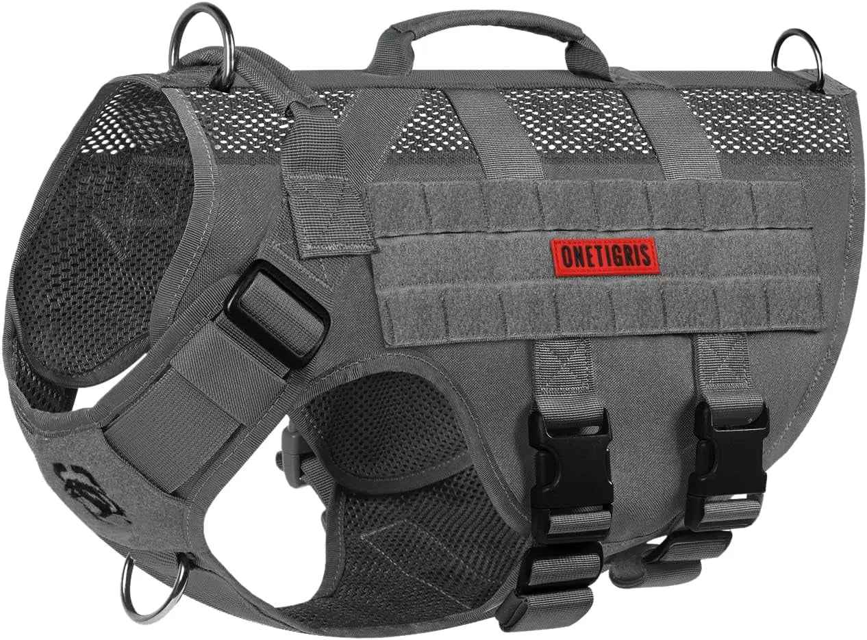 Tactical No-Pull Dog Harness with MOLLE Vest & Dual Handles