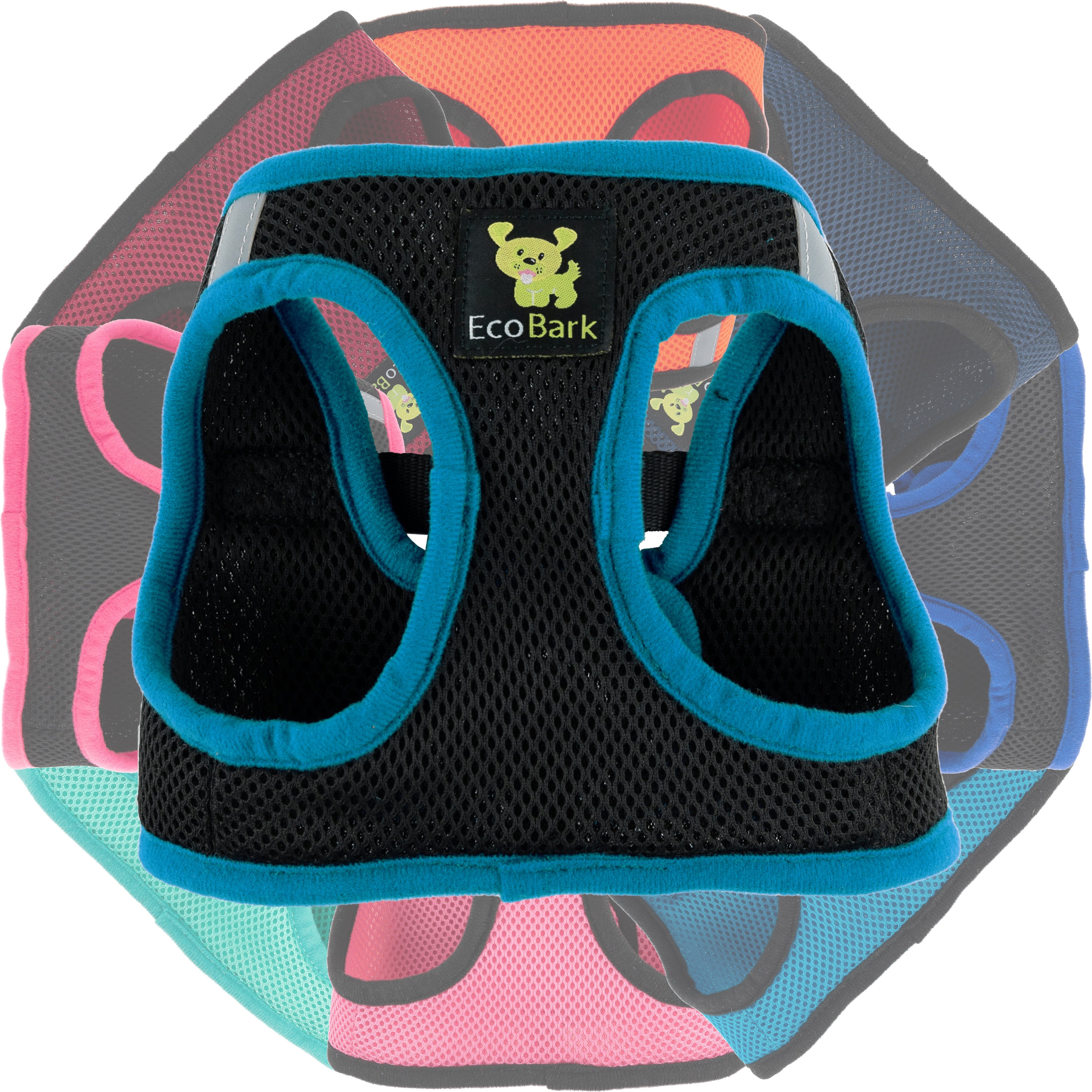 EcoBark Step In Dog Harness - Teacup & Small Breeds- Reflective Soft Mesh Harness for Teacup, Small Dogs and Puppies / Black w/ Teal Piping