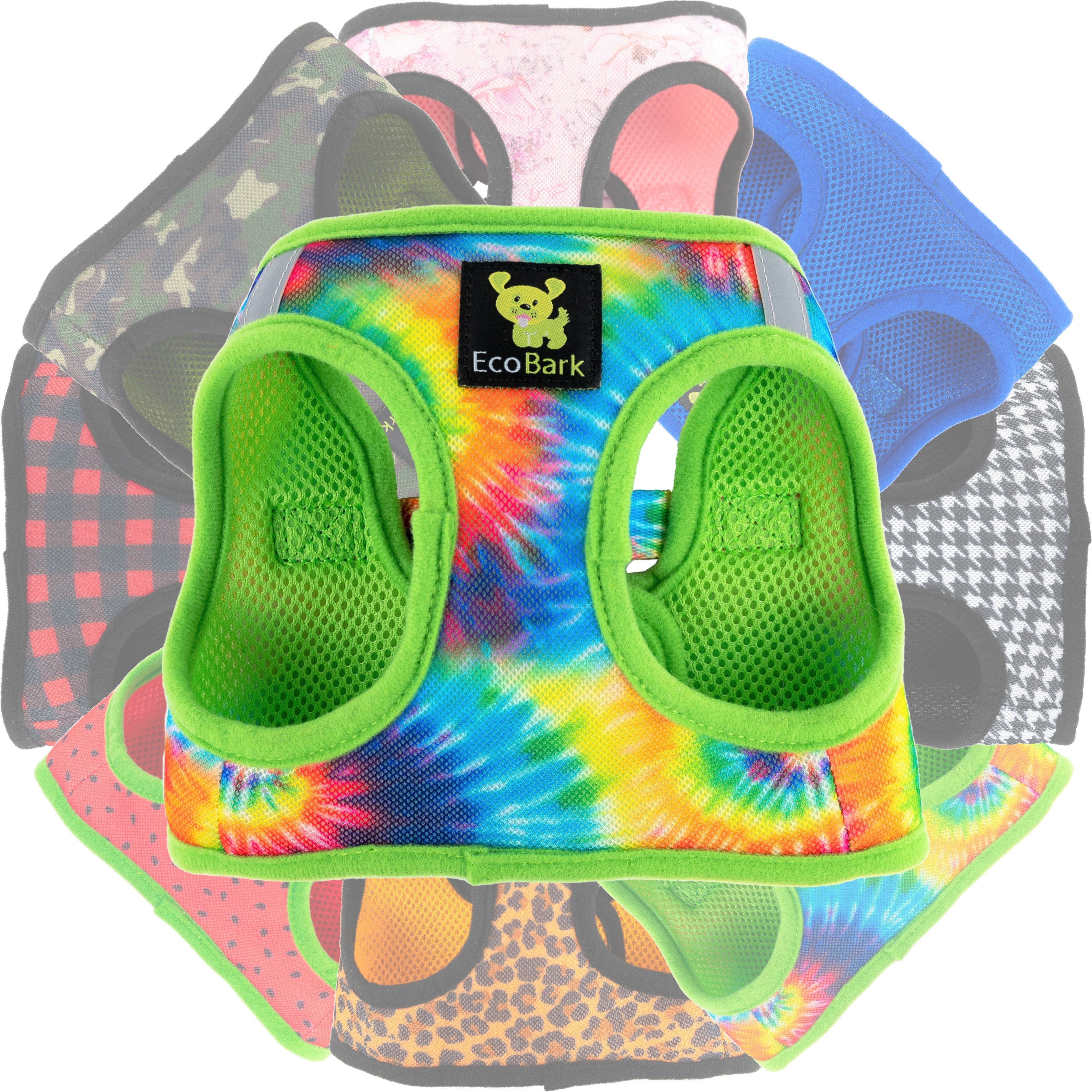 EcoBark Step In Dog Harness - Teacup & Small Breeds- Reflective Soft Mesh Harness for Teacup, Small Dogs and Puppies / Tie-dye