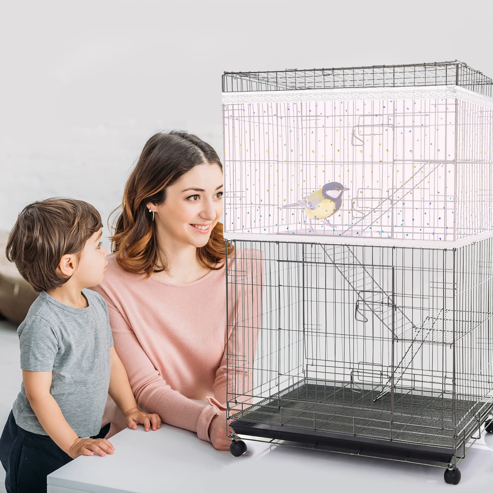 Twinkle Star Large Bird Cage Cover – Extra Large Nylon Mesh Seed Guard Skirt for Parakeet, Macaw, African Birdcages