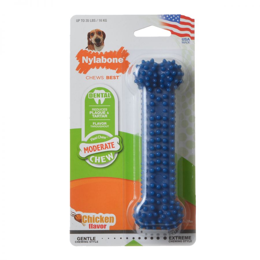 Nylabone Textured Dental Bone Flexi Chew Toy For Dogs, Dog Toys For Moderate Chewers, Chicken Flavor, Medium - Up To 35 Lbs, 1 Count