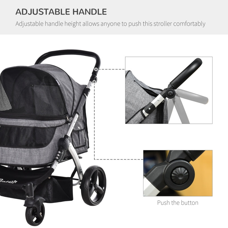 Travel Pet Stroller with Adjustable Handlebar