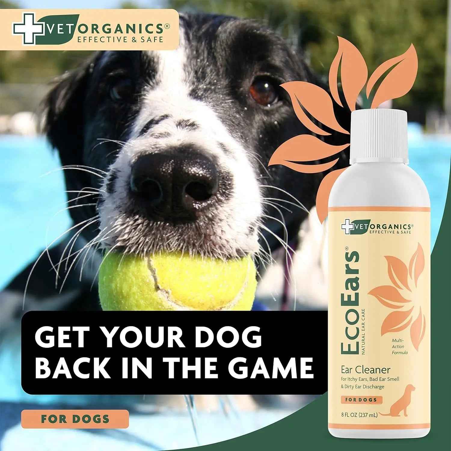 Vet Organics EcoEars Natural Dog Ear Cleaner 8oz – Multi-Action 2-Pack