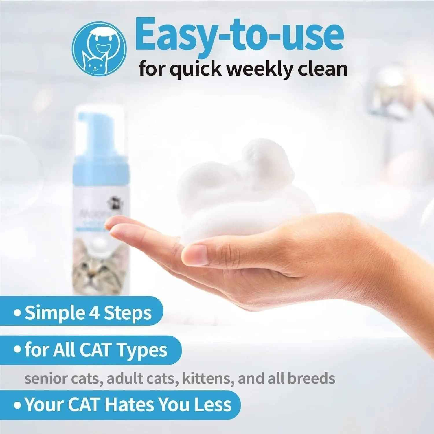 Waterless No-Rinse Cat Shampoo Foam & Brush Kit 5oz