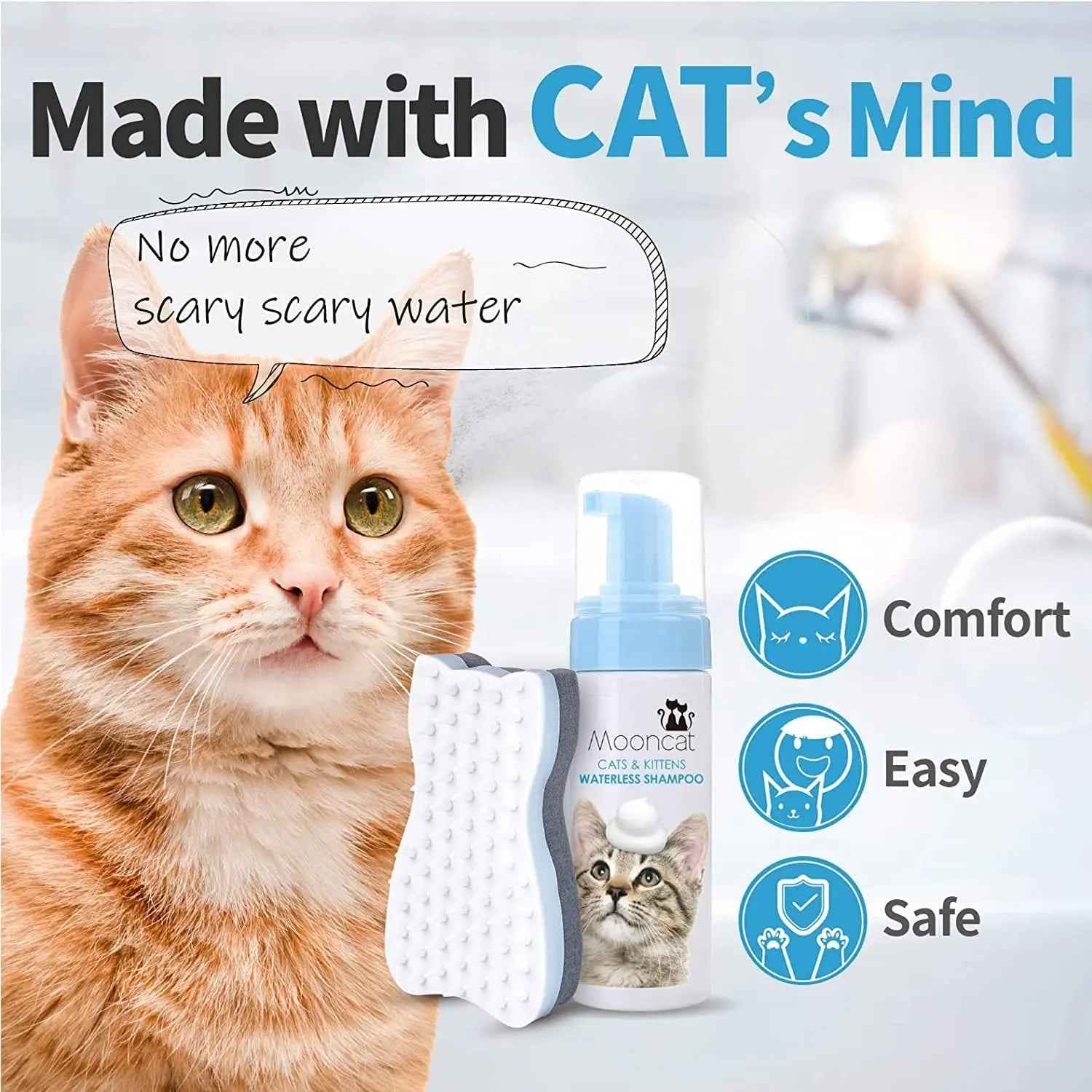 Waterless No-Rinse Cat Shampoo Foam & Brush Kit 5oz