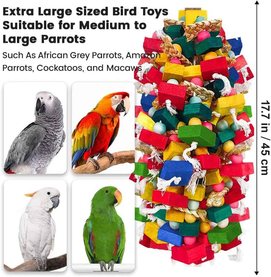 XL Natural Wood & Cotton Parrot Chew Toy