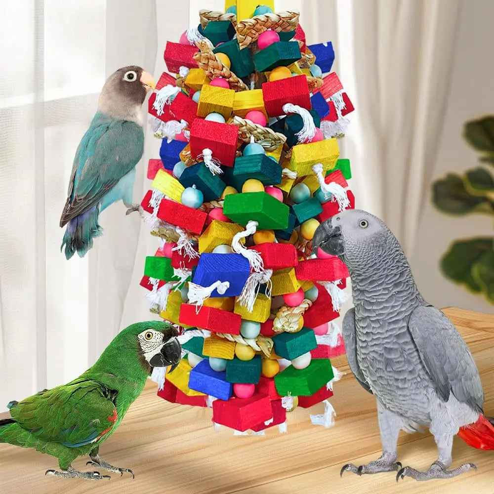 XL Natural Wood & Cotton Parrot Chew Toy