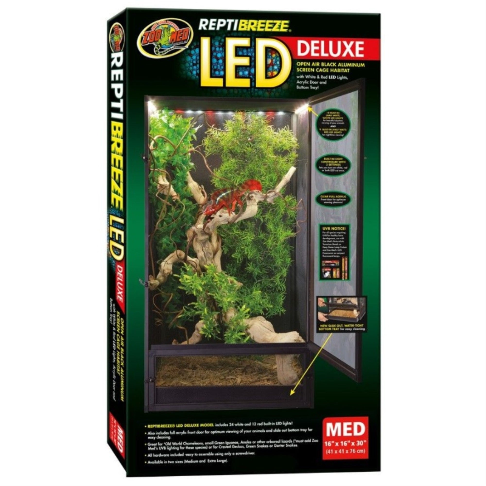 Zoo Med ReptiBreeze LED Deluxe Open Air Aluminum Screen Cage  Medium (16L x 16W x 30H)
