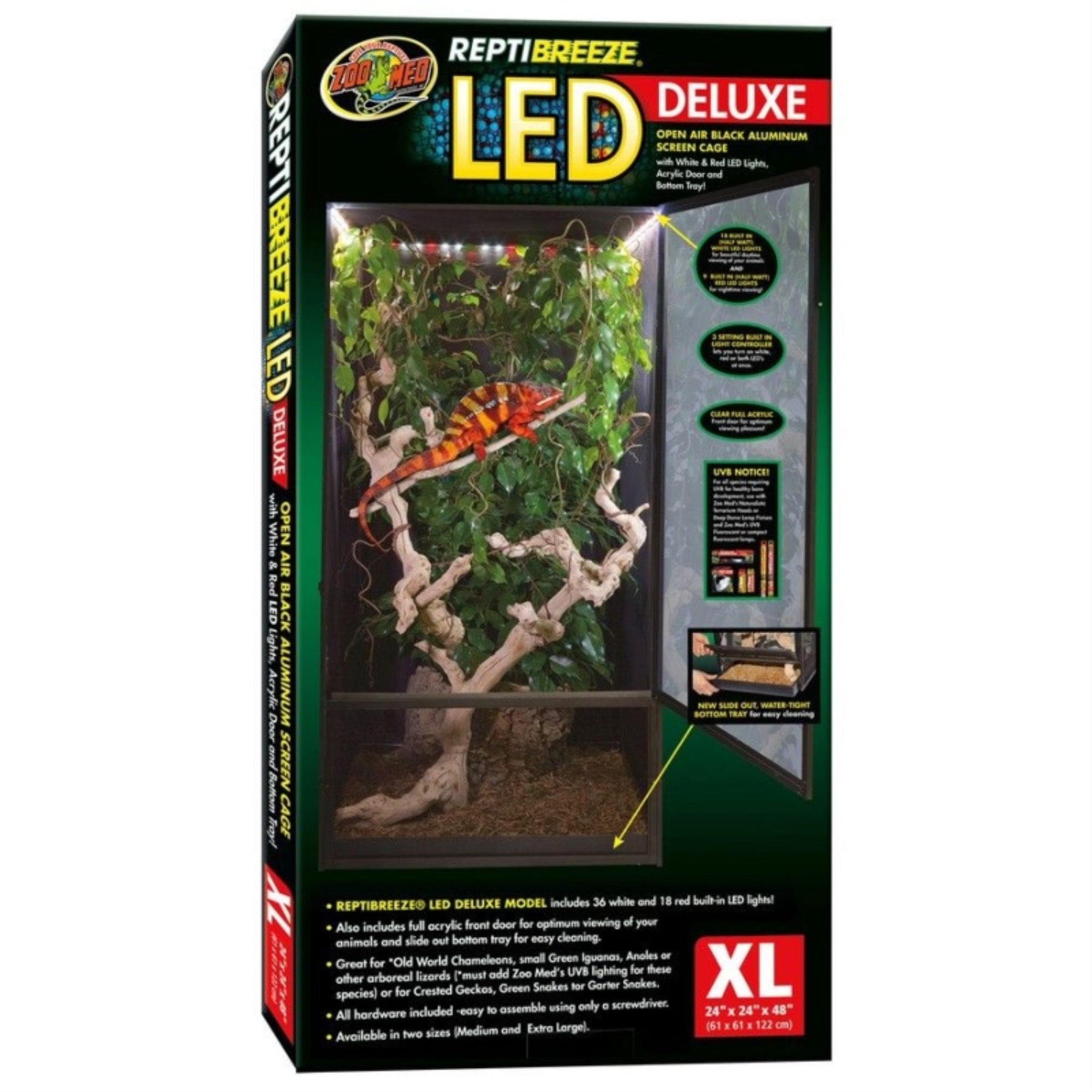 Zoo Med ReptiBreeze LED Deluxe Open Air Aluminum Screen Cage - X-Large (24L x 24W x 48H)