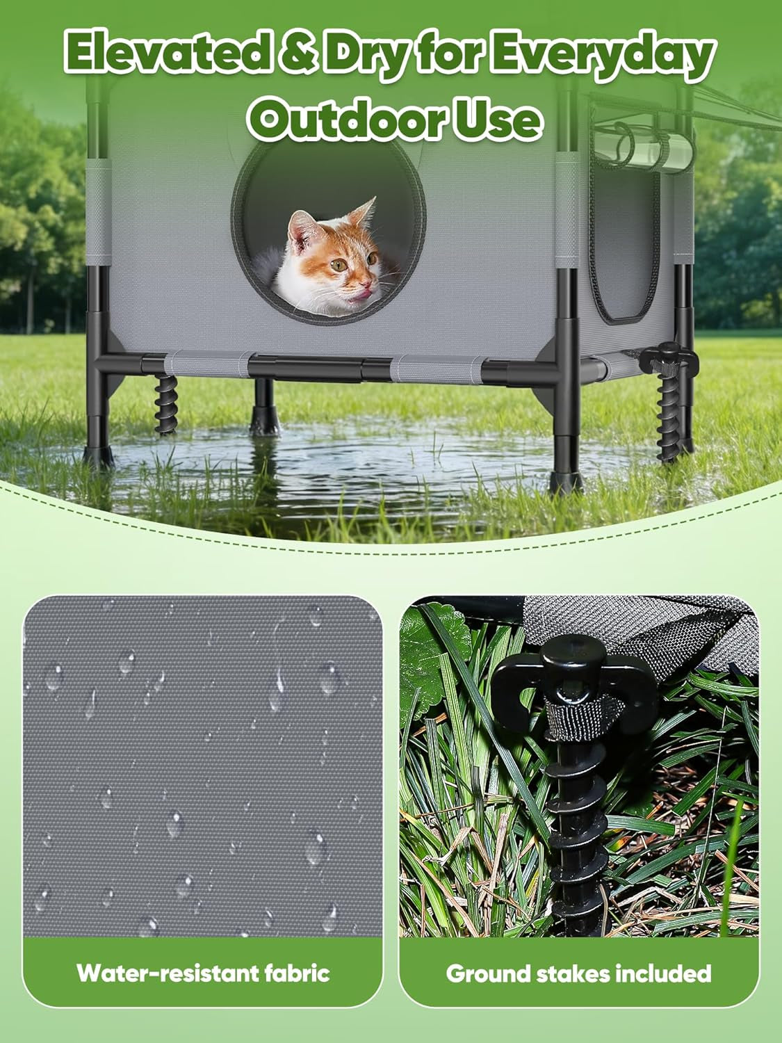 Outdoor Cat House Elevated 2 Tier Shelter with Canopy & Mesh