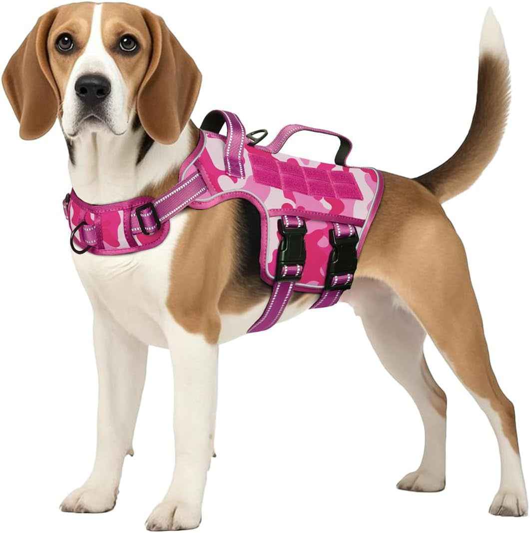 Tactical Dog Harness MOLLE Vest – Camo, S–XL, No-Pull