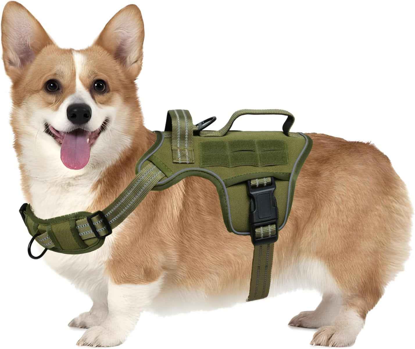 Tactical Dog Harness MOLLE Vest – Camo, S–XL, No-Pull