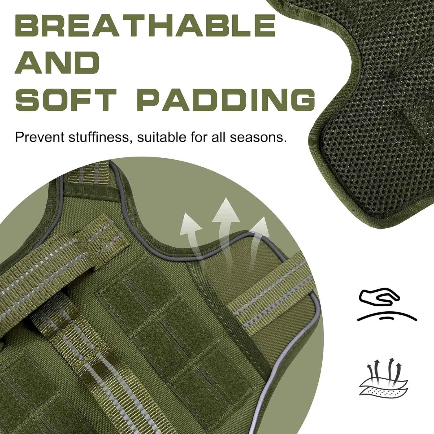 Tactical Dog Harness MOLLE Vest – Camo, S–XL, No-Pull