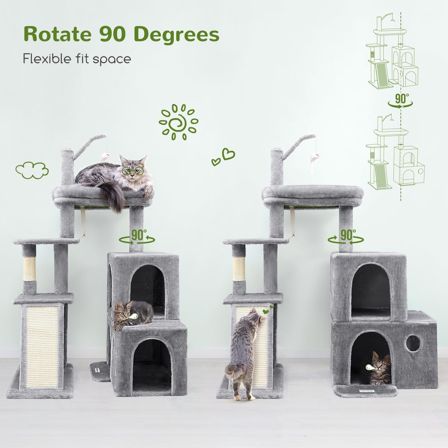 50-Inch Heavy Duty Cat Tree for Large Cats with Scratching Board & Condos