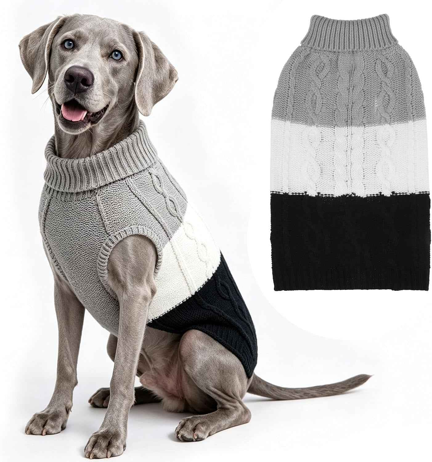 Color Block Cable Knit Dog Sweater, Turtleneck XS-XL