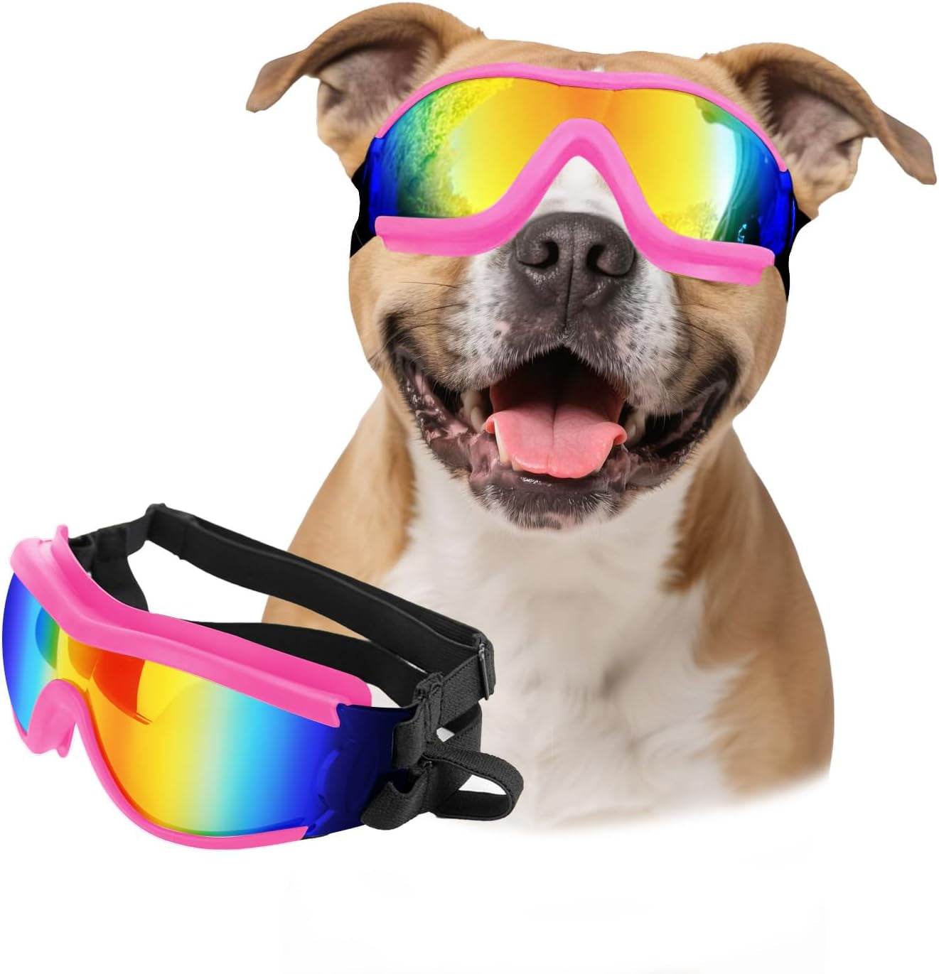 PETLESO Dog Goggles Large Breed, Large Dog Sunglasses Eye Protection for Dogs Windproof Goggles for Medium Large Dog Riding Biking Driving, Black