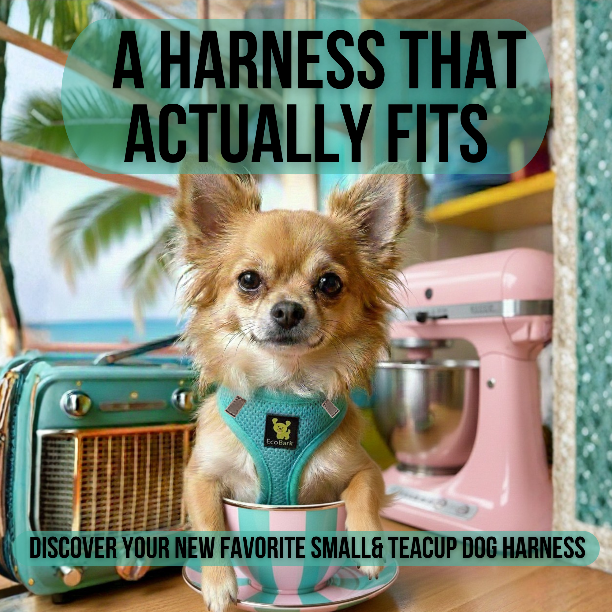 EcoBark Step In Dog Harness - Teacup & Small Breeds- Reflective Soft Mesh Harness for Teacup, Small Dogs and Puppies / Mint Turquoise