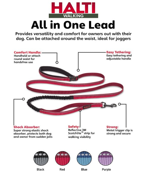 Halti Active Leash - Award-Winning Bungee Dog Leash, Shock-Absorbing, All-In-One Neoprene Padded Belt & Lead, Perfect For Running & Training With Small & Medium Dogs (Size Small, Red)