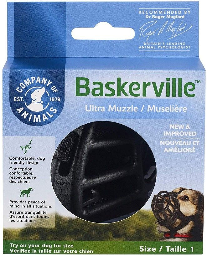 Baskerville Ultra Muzzle - Patented Humane Design, Breathable, Dog Can Pant And Drink, Adjustable, Padded, Dog Training Muzzle For Small Dogs, Prevents Biting, Wildlife Scavenging (Size 1, Black)