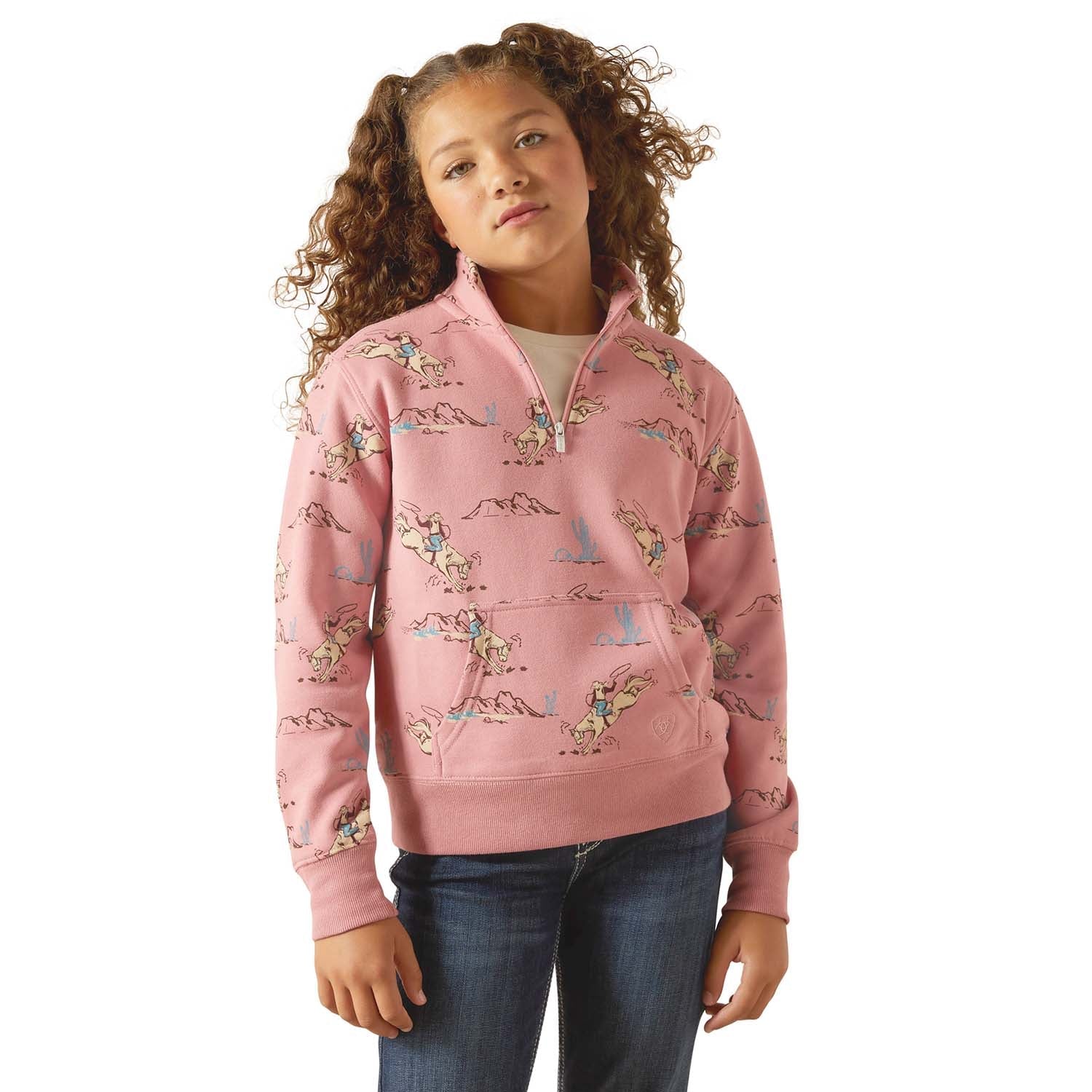 Ariat Girls Bronc Scene 1/4 Zip Sweatshirt