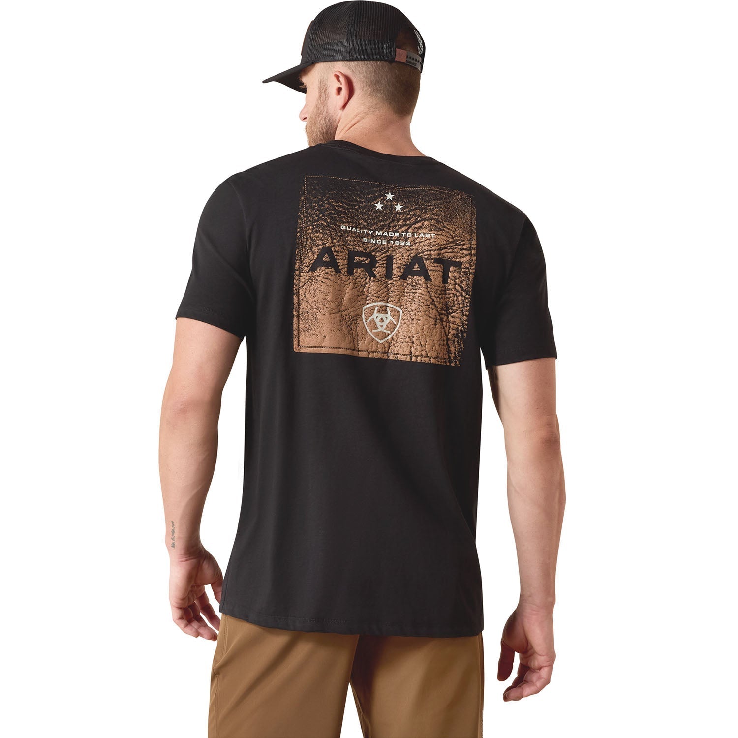 Ariat Mens Short Sleeve Shirt, Leather Patch Western Tee