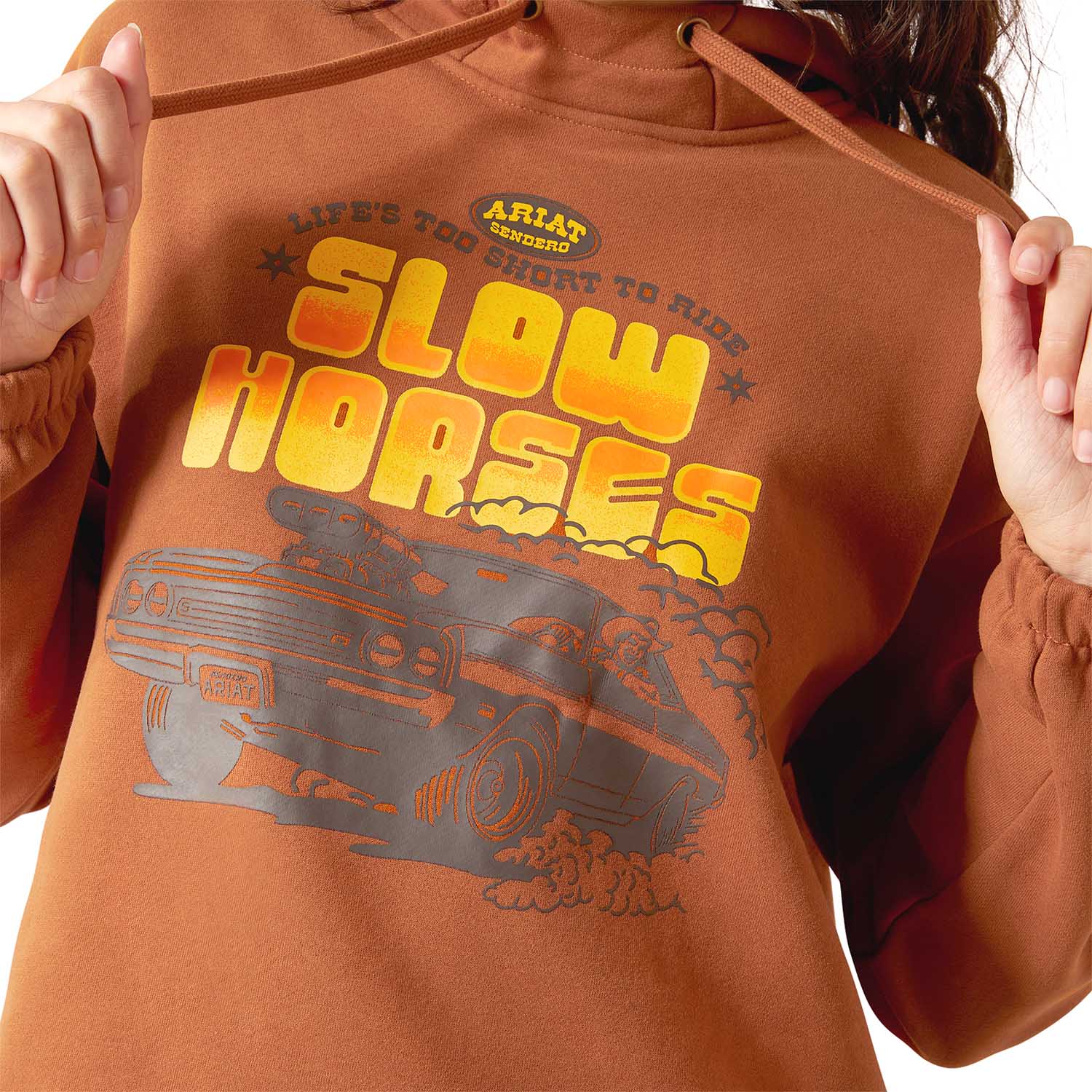 Ariat Womens Sendero "Slow Horses" Graphic Hoodie – Cozy Adjustable Everyday Pullover