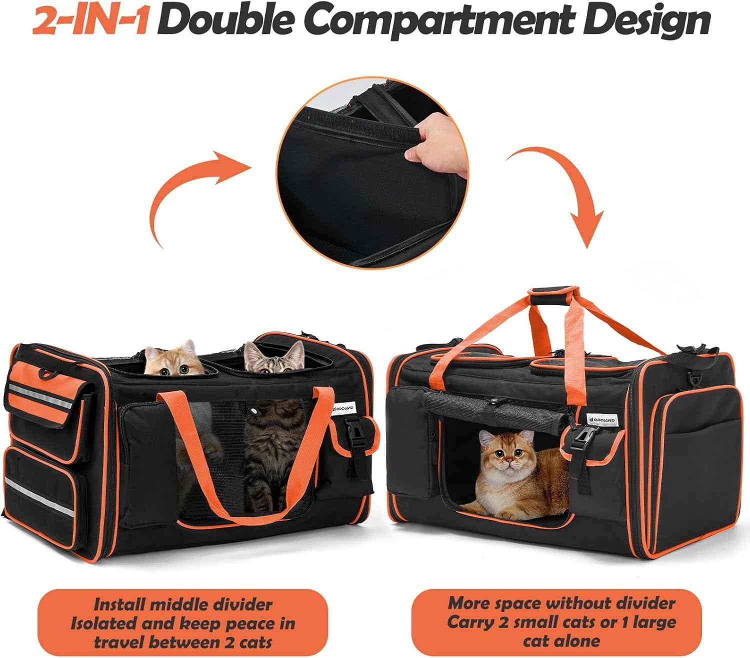 Extra Large Expandable Cat Carrier for 2 Cats with Litter Box