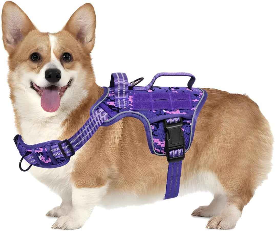 Tactical Dog Harness MOLLE Vest – Camo, S–XL, No-Pull