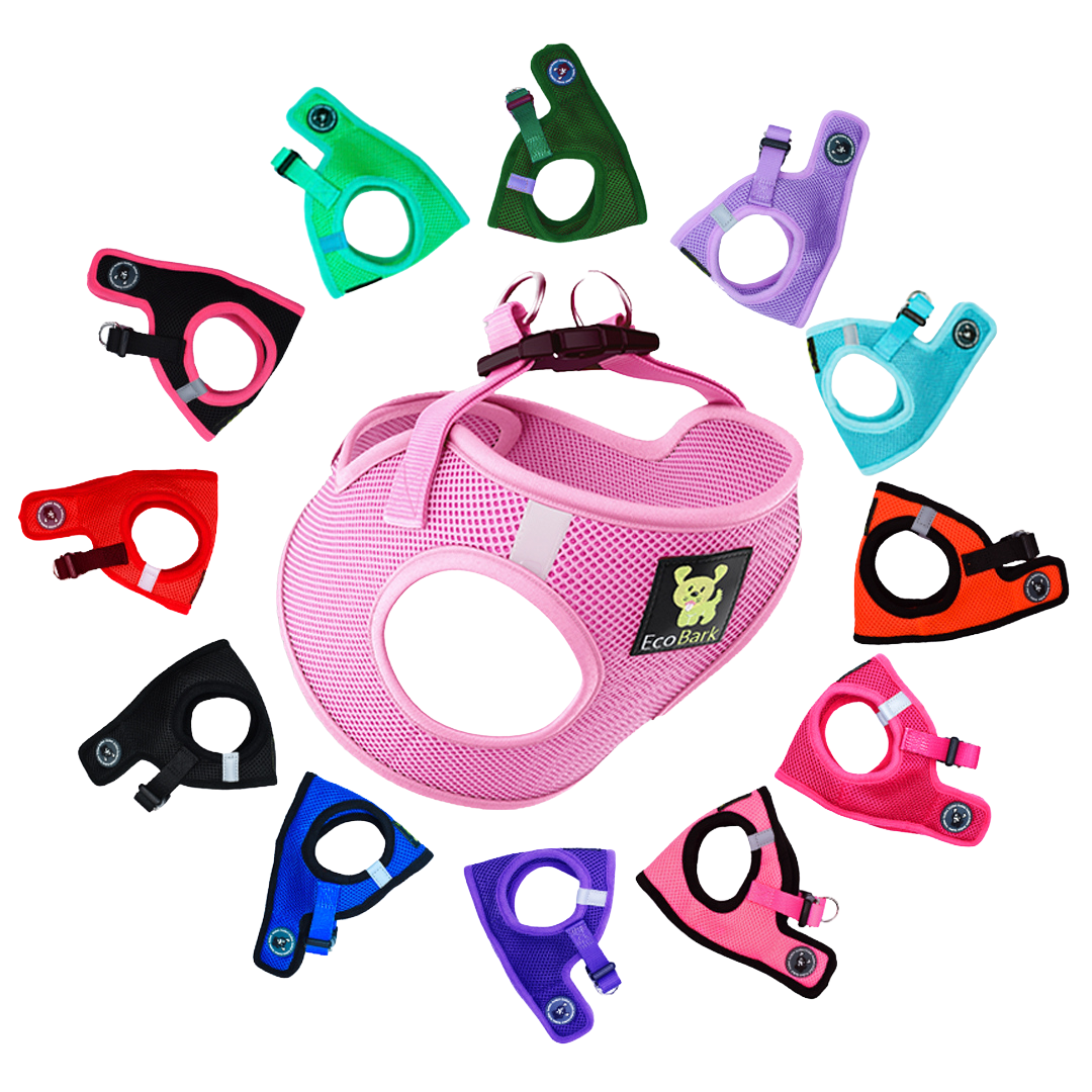EcoBark Step In Dog Harness - Teacup & Small Breeds- Reflective Soft Mesh Harness for Teacup, Small Dogs and Puppies / Baby Pink