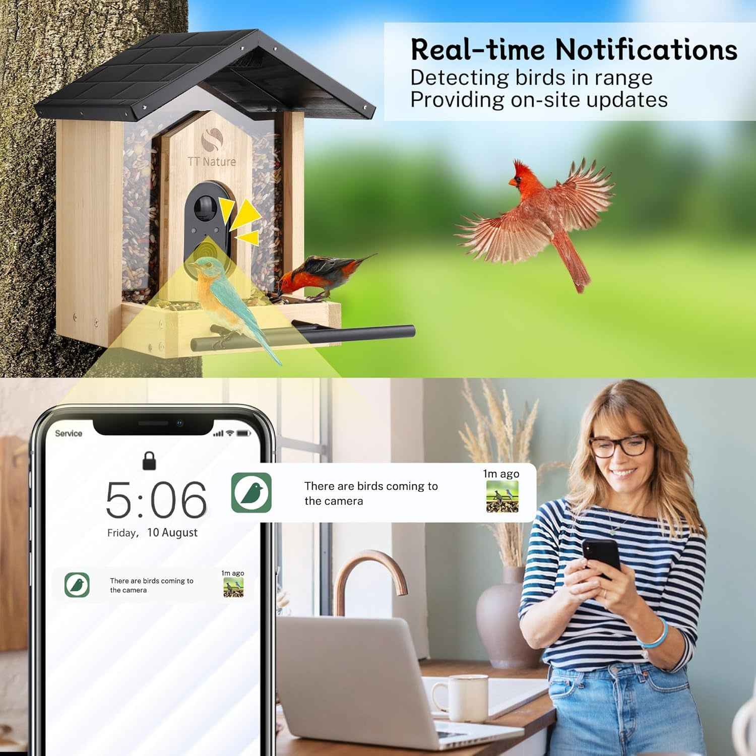 Smart Bird Feeder Camera 1080P AI Bird ID 1.5L